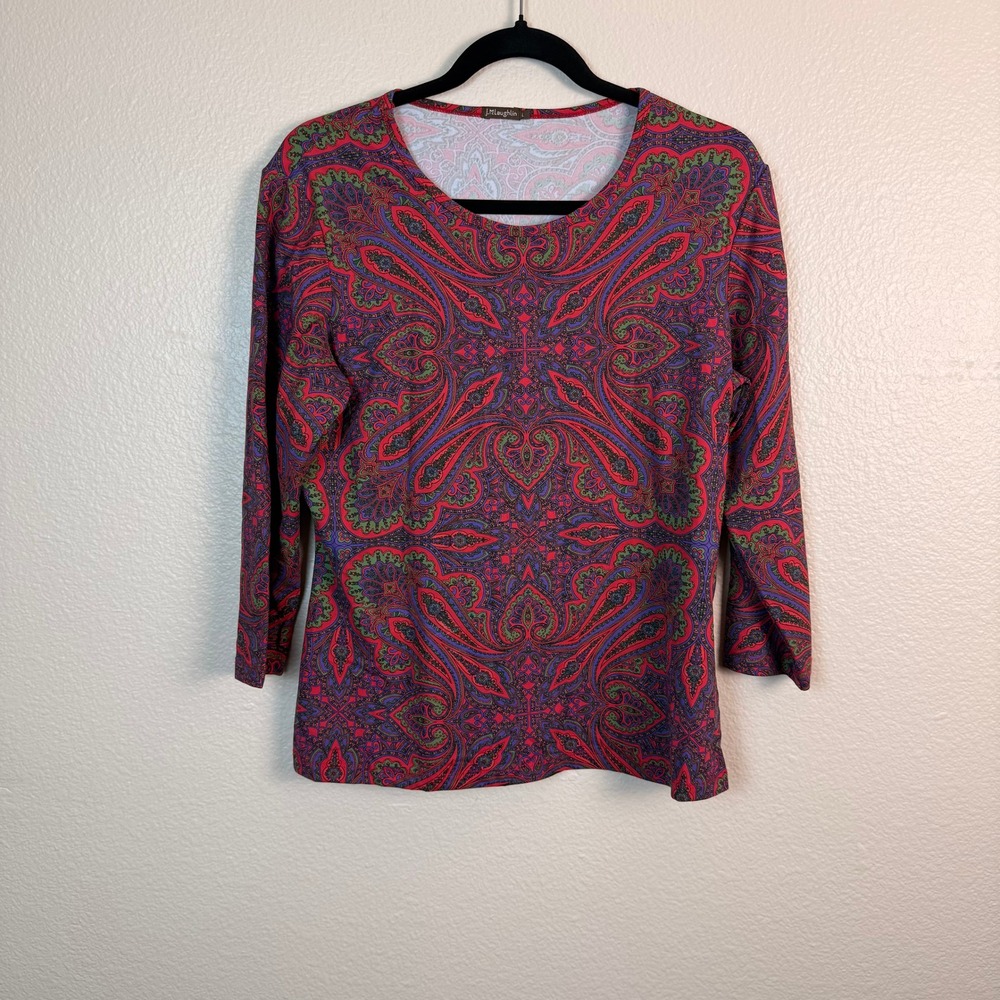 J.McLaughlin Paisley Top Womens Large Purple Travel Office Stretch Wrinkle‎ Free